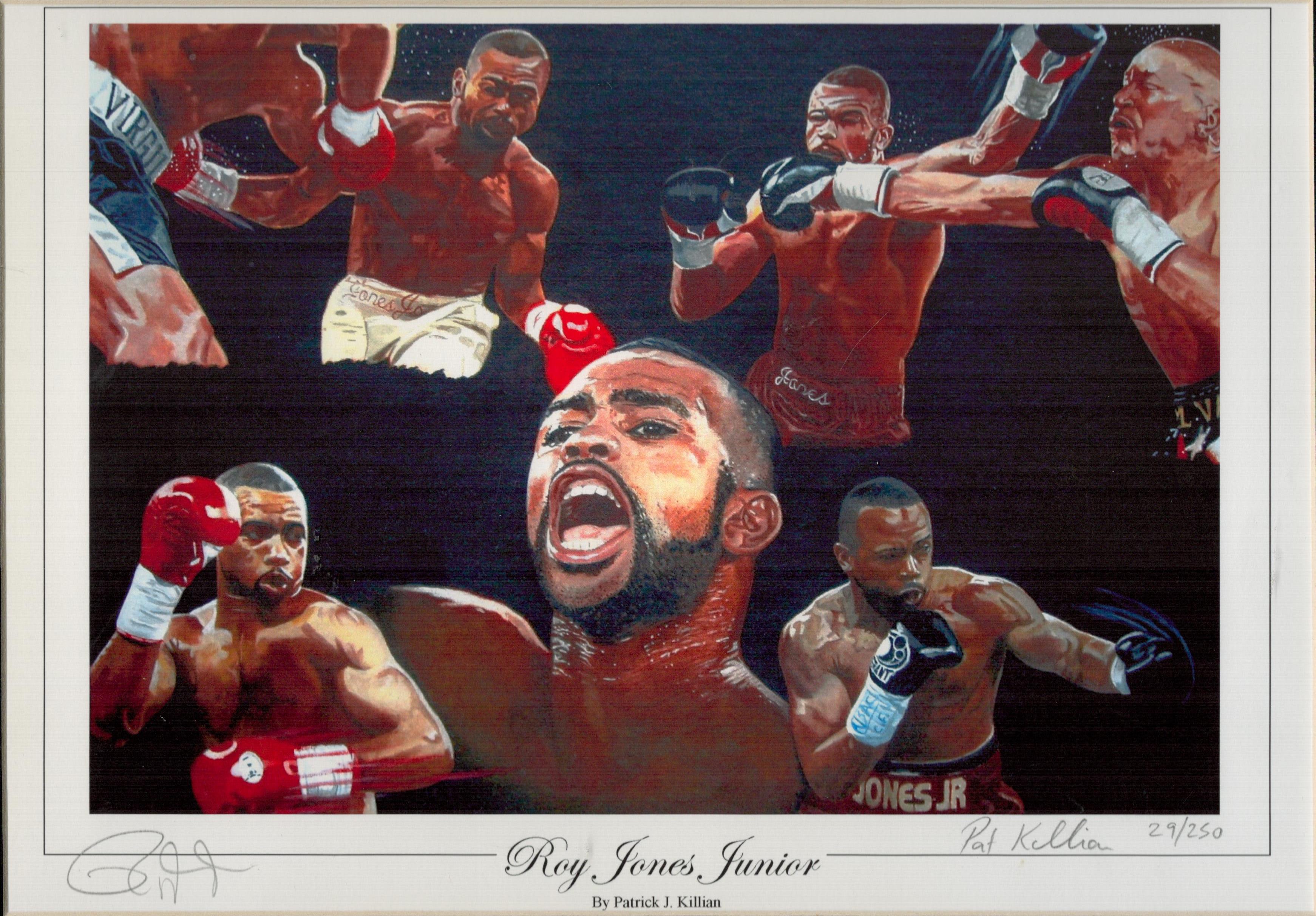 Boxer Roy Jones Jr and Artist Pat Killian Signed 29/250 Print by the Artist Killian. Mounted. Good