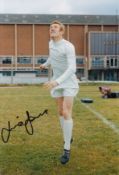 Autographed Mick Jones 12 X 8 Photo - Col, Depicting Leeds United Centre-Forward Mick Jones Striking