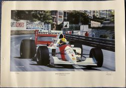 Renowned Artist Ivan Berryman Signed Colour Print Titled Ayrton Senna McLaren MP4/7. Limited