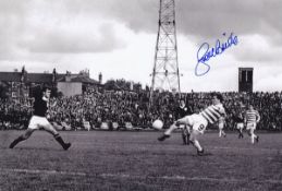Autographed Joe Mcbride 12 X 8 Photo - B/W, Depicting Celtic Centre-Forward Joe Mcbride Striking