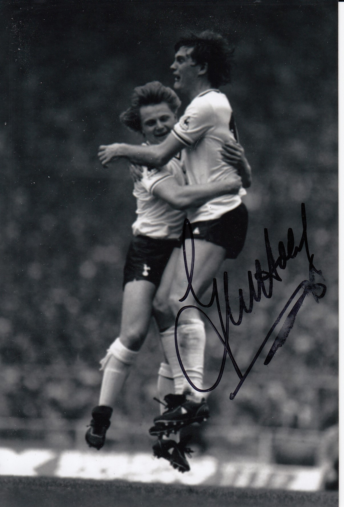 Autographed Glenn Hoddle 6 X 4 Photo - B/W, Depicting Tottenham's Glenn Hoddle And Gary Brooks