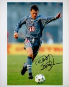 Former England FC Star Teddy Sheringham Signed 10x8 inch Colour Photo. Good condition. All