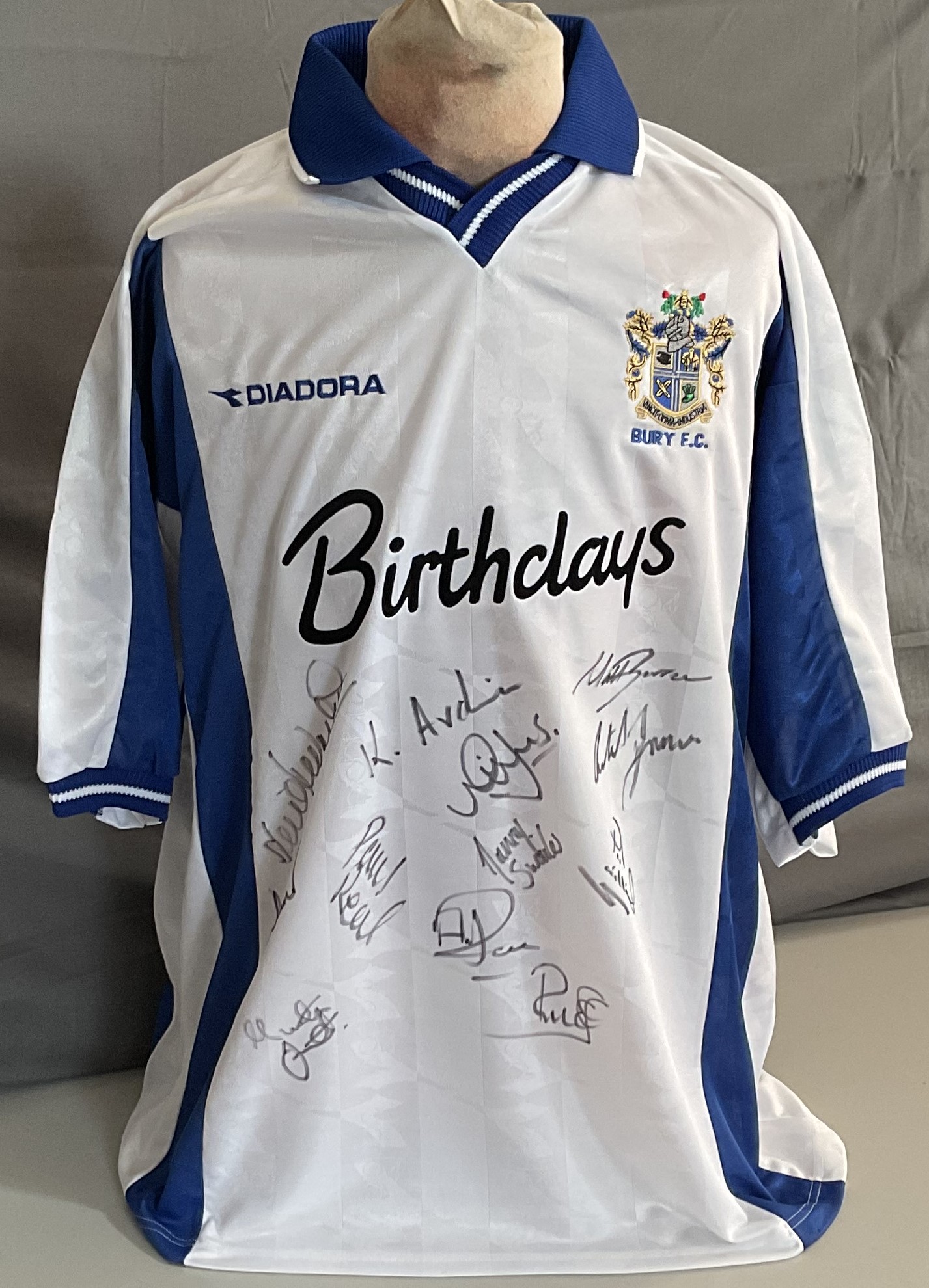 Football Bury FC 12 Signed 1999-2000 Replica Home Jersey. Good condition. All autographs come with a - Image 2 of 2