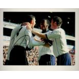 Former Spurs Star Gus Poyet Signed 10x8 inch Colour Spurs FC Photo. Good condition. All autographs