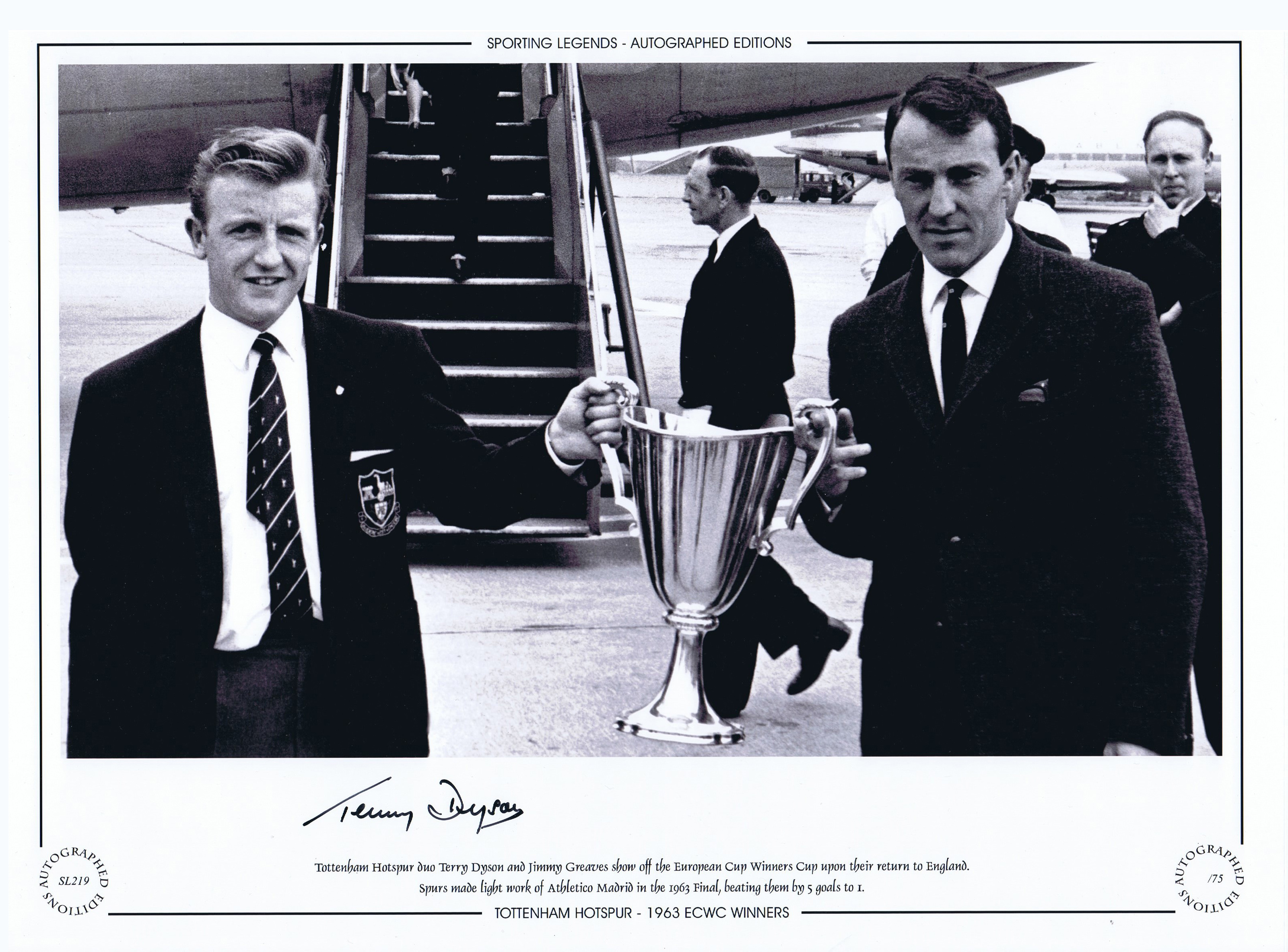Autographed Terry Dyson 16 X 12 Limited-Edition, B/W, Depicting Tottenham's Terry Dyson And Jimmy