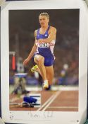 Olympics Jonathan Edwards Signed Big Blue Tube Edition colour Print. Limited Edition 268/500. Signed