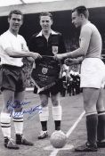 Autographed Ronnie Clayton 12 X 8 Photo - B/W, Depicting England Captain Ronnie Clayton Exchanging
