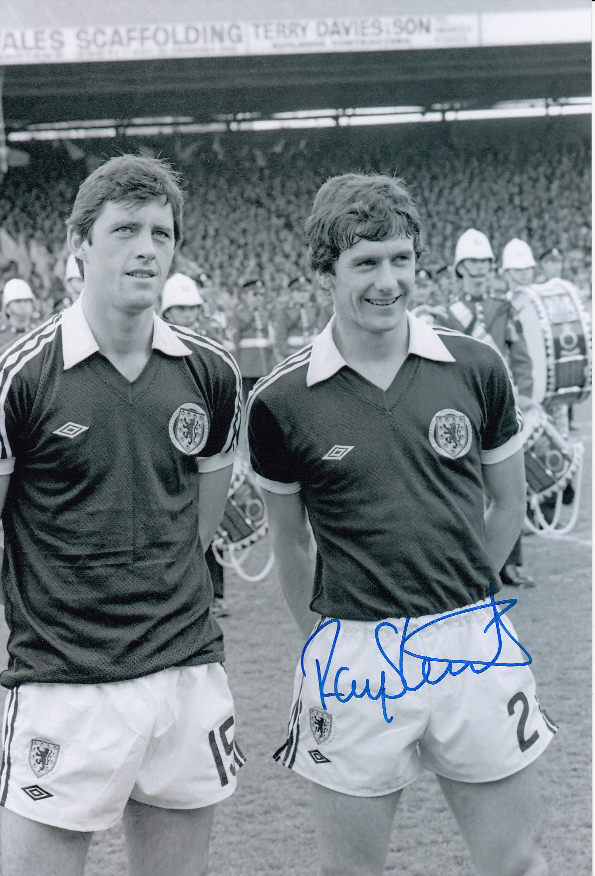 Autographed Ray Stewart 12 X 8 Photo - B/W, Depicting Scotland's David Narey And Ray Stewart