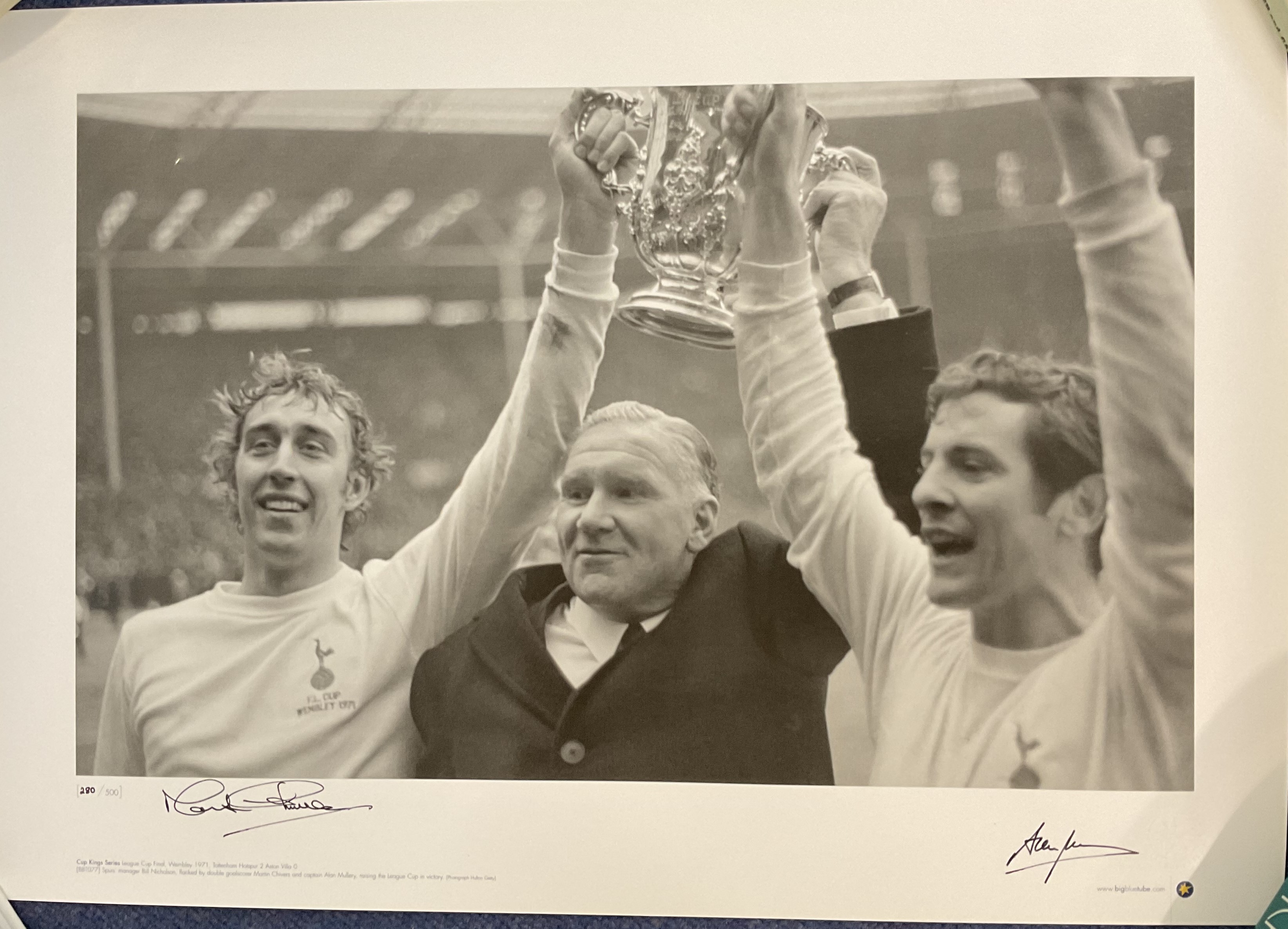 Football Martin Chivers and Alan Mullery Signed Black and White Big Blue Tube Editions Limited