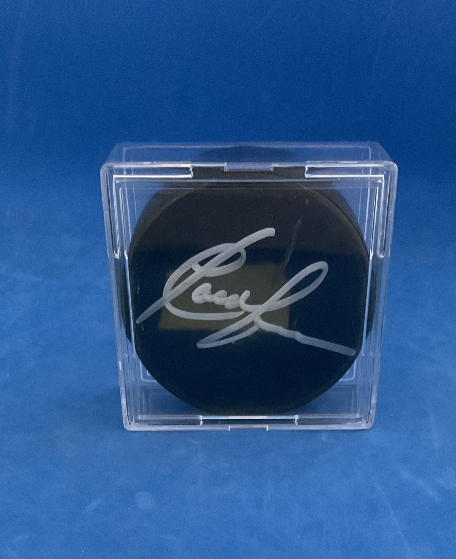 American Ice Hockey Player Claude Lapointe Signed Official NHL Puck. Signed in silver ink. Housed in