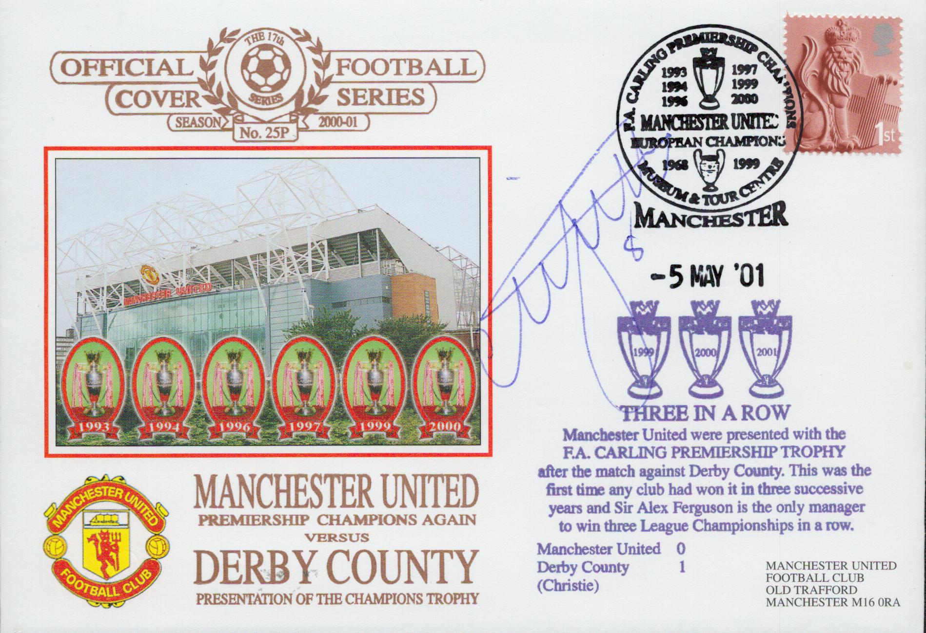 Football Nicky Butt signed Manchester United v Derby County Premiership Champions Again Official FDC
