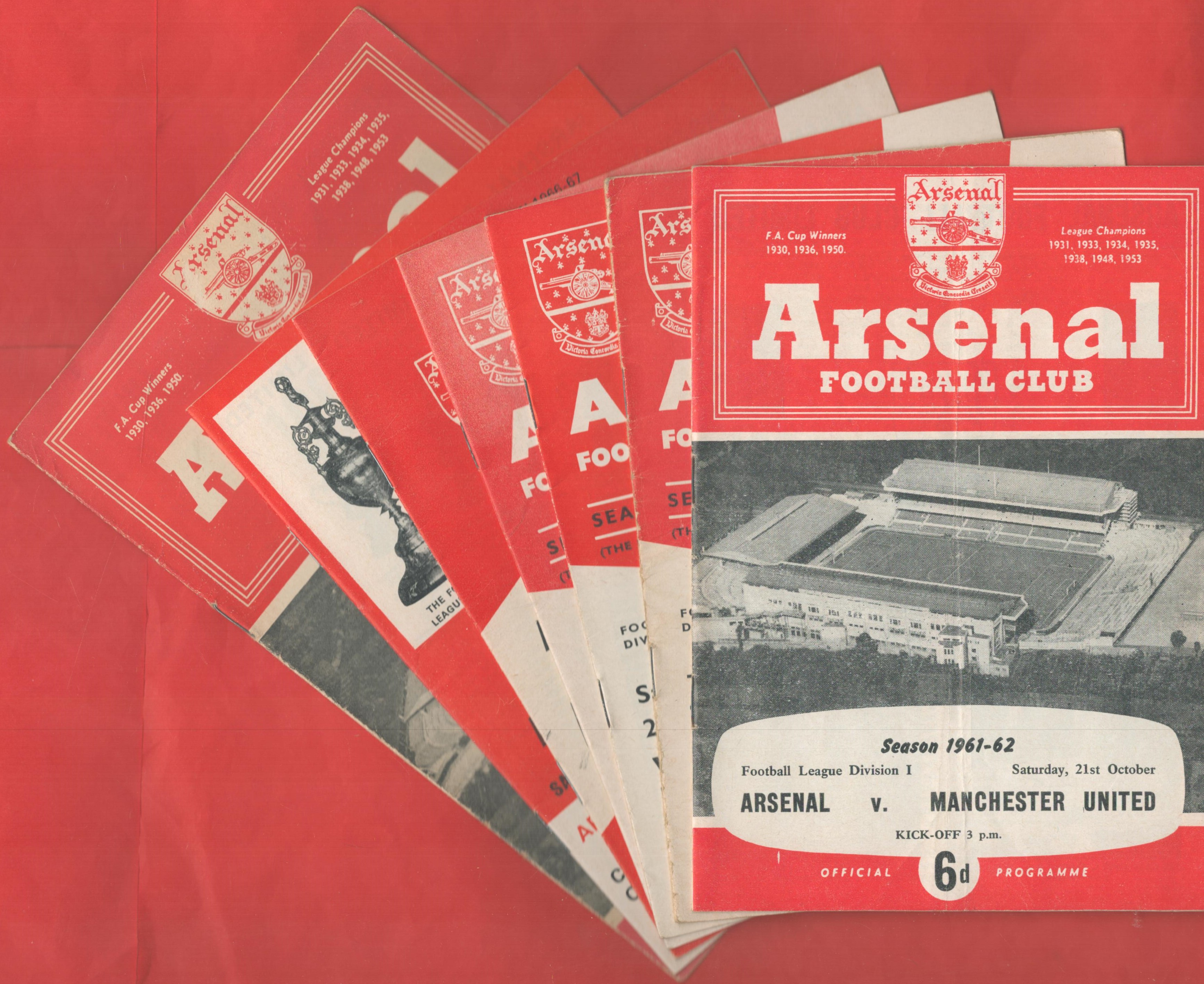 Great Collection of 7 Vintage Arsenal Matchday Programmes 1959-1968 Seasons. Good condition. All