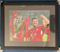 Football Steven Gerrard Signed 16x12 inch Colour Photo of Gerrard Holding Euro 2005 Trophy, In Frame