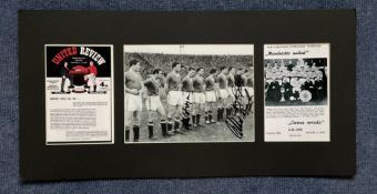 Harry Gregg, Albert Scanlon and Kenny Morgan Signed 8 x 6 inch Black and White Photo Housed in a