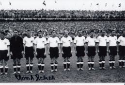 Autographed Horst Eckel 6 X 4 Photo - B/W, Depicting West German Players Including Horst Eckel