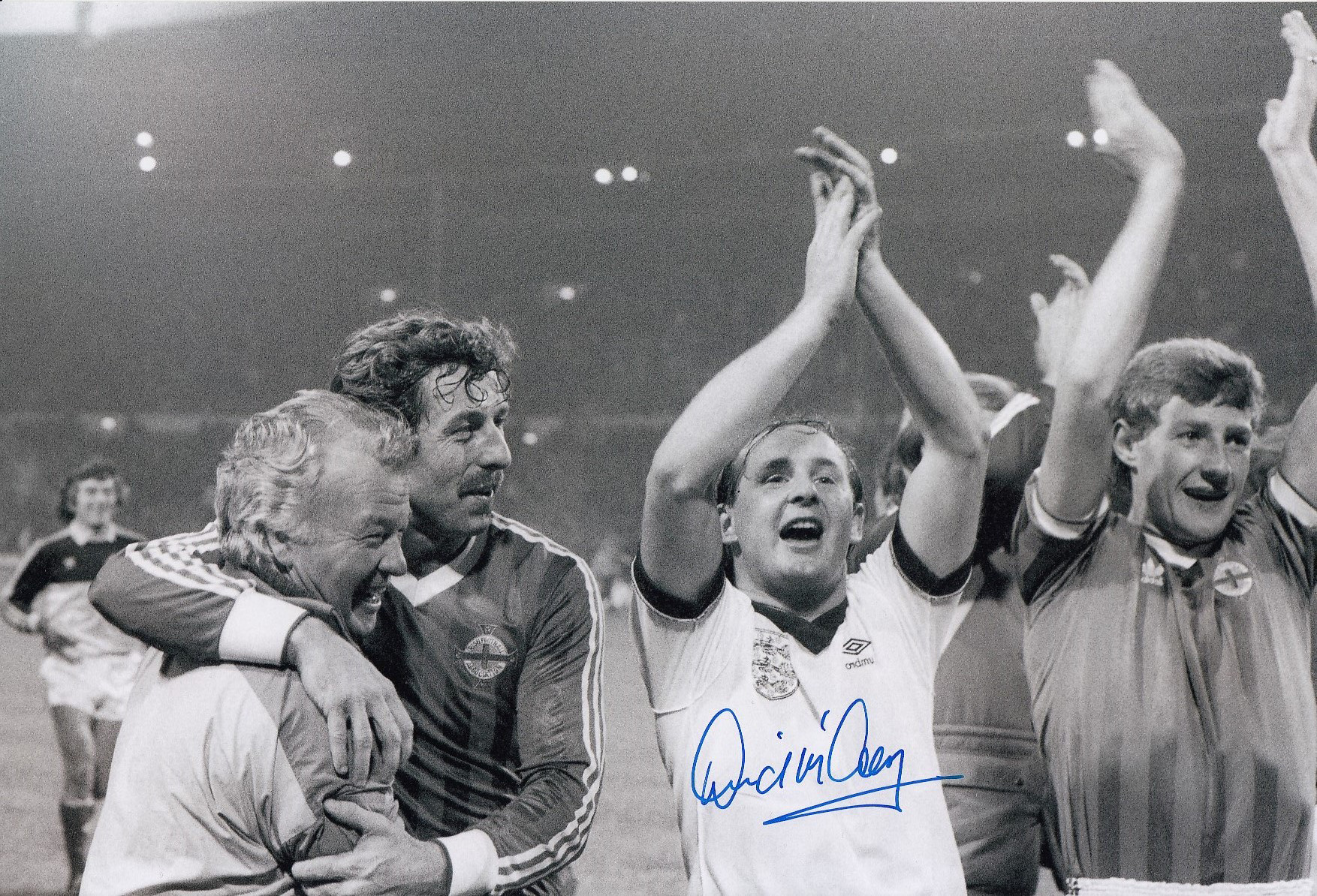 Autographed David McCreery 12 X 8 Photo - B/W, Depicting Northern Ireland Manager Billy Bingham With