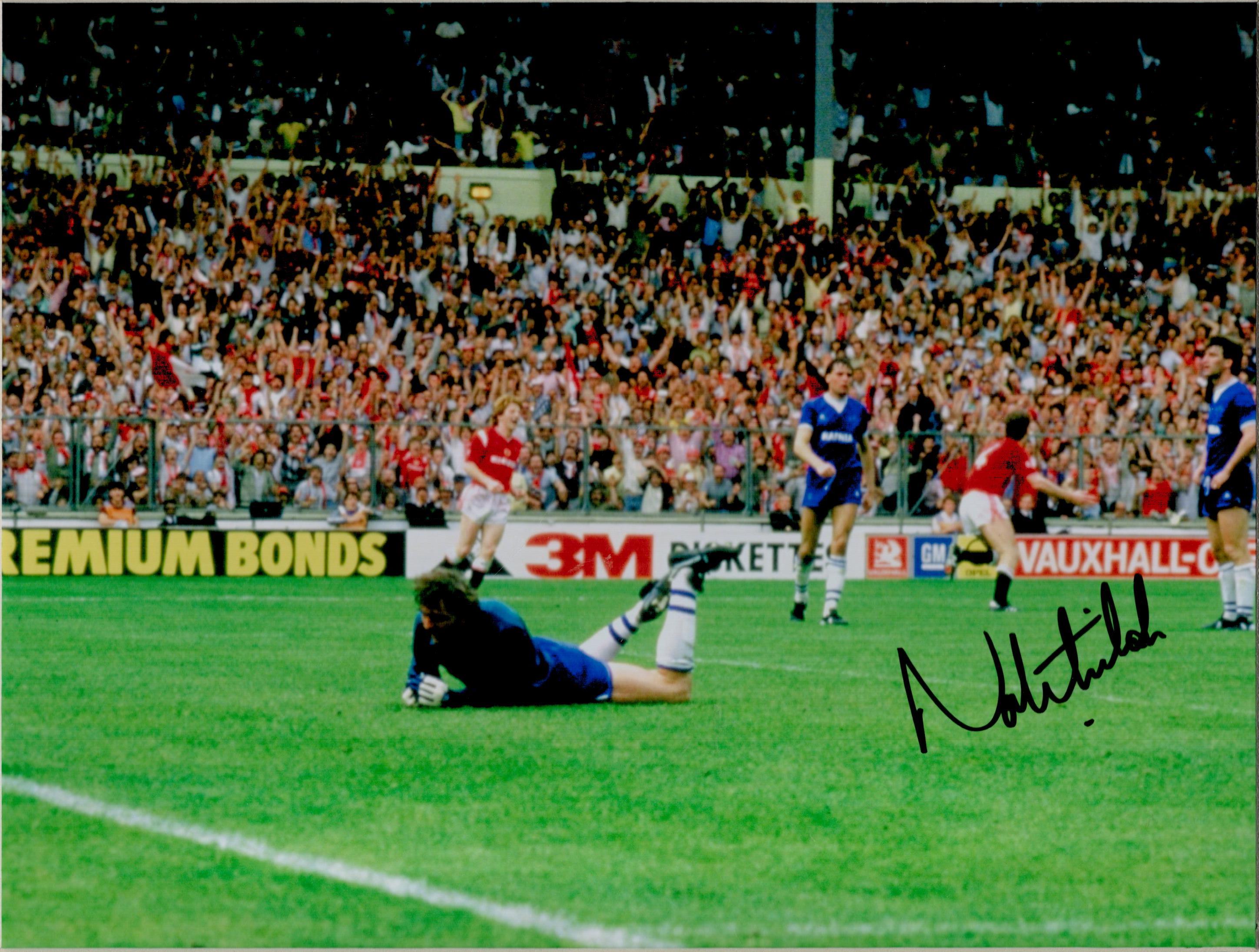 Football Norman Whiteside signed 16x12 mounted 1985 FA Cup Final colour photo. Norman Whiteside (