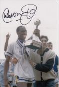 Autographed Chris Whyte 6 X 4 Photo - Col, Depicting Chris Whyte Holding Aloft The Barclay League