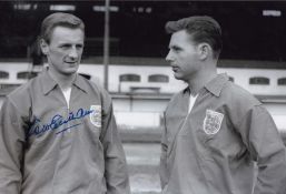 Autographed George Eastham 12 X 8 Photo - B/W, Depicting England's George Eastham And Gordon Milne