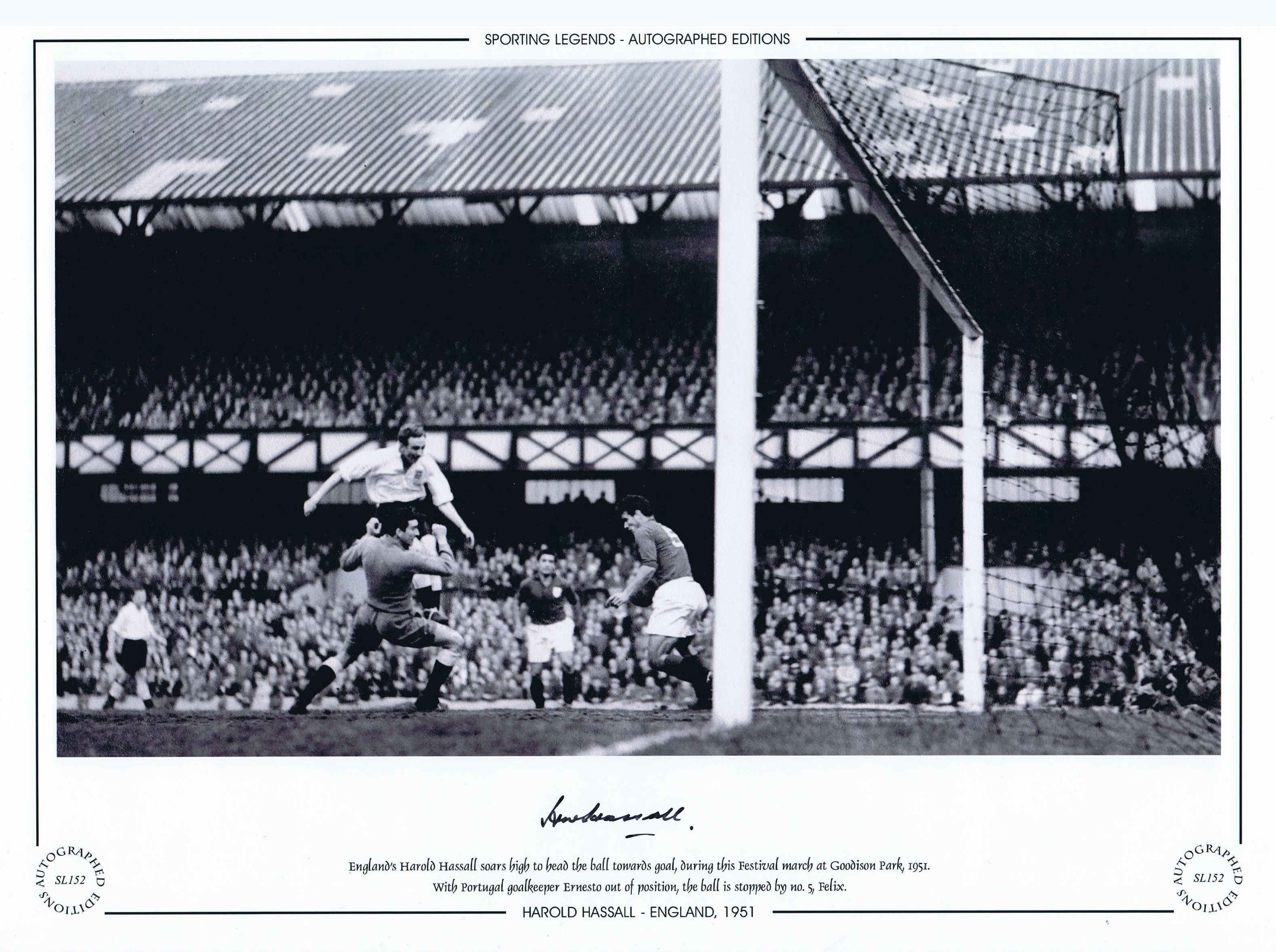 Autographed Harold Hassall 16 X 12 Limited-Edition, B/W, Depicting England Centre-Forward Harold