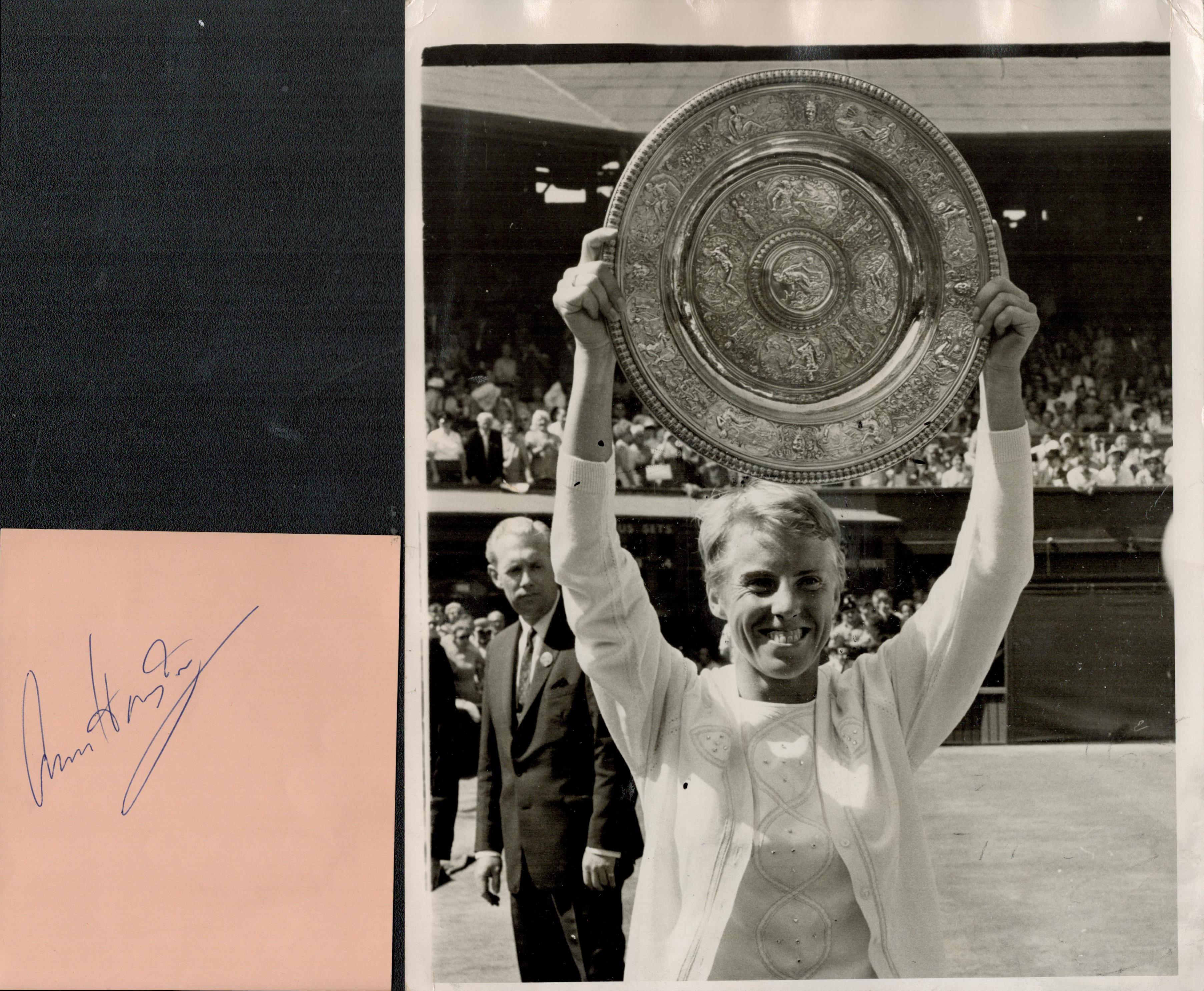 Tennis Anne Jones signed 5x4 album page and 10x8 vintage black and white photo. Good condition.