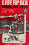 Football Liverpool V TSV Munich 1860 Inter-Cities Fairs Cup Matchday Programme 7/11/1967 . Good