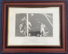Football Chelsea Star David Webb Signed 16x12 inch Black and White Print Showing Webb Heading the
