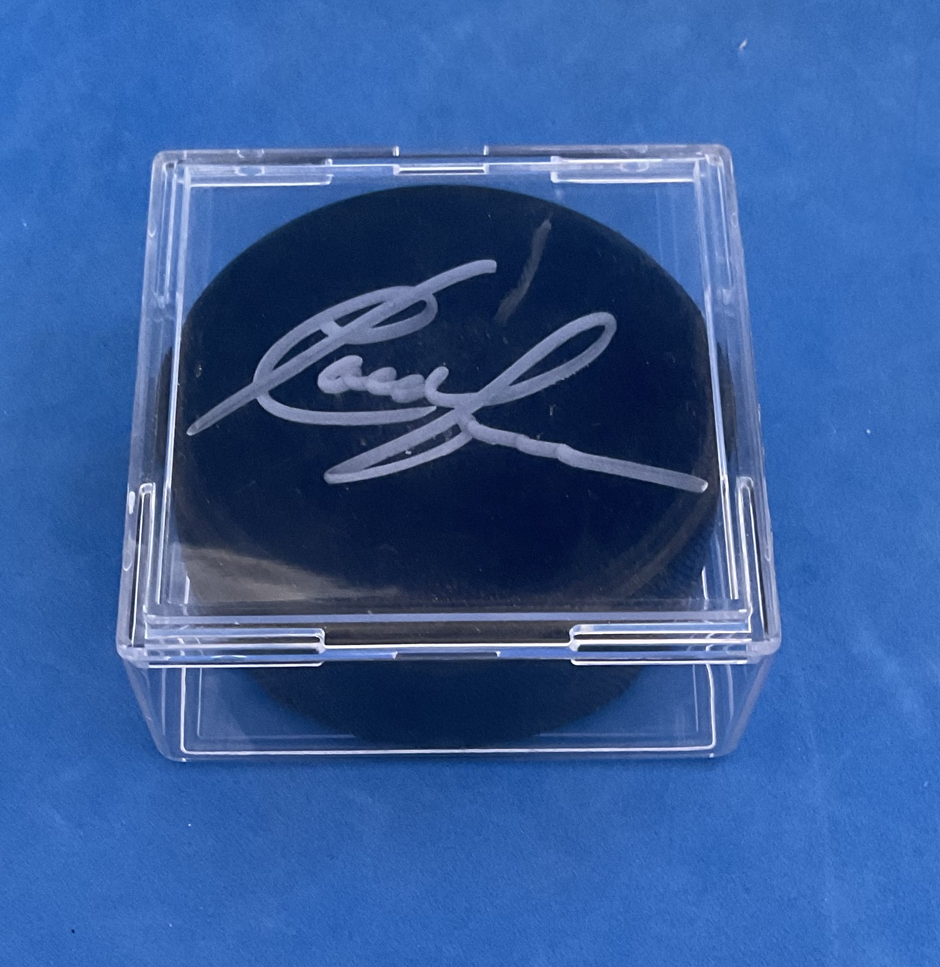 American Ice Hockey Player Claude Lapointe Signed Official NHL Puck. Signed in silver ink. Housed in - Image 2 of 2