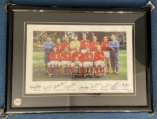 Football 1966 World Cup Stars Signed England Colour Print, Housed in Frame. 9 Signatures including