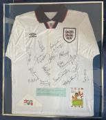 England Legends 32x28 multi signed framed and mounted England shirt 16 fantastic signatures all from