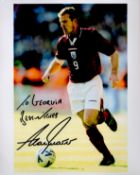 Alan Shearer signed 10x8 colour photo dedicated pictured in action for England. All autographs