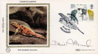 David Attenborough Signed Benhams Silk Cachet FDC With British Stamp and 10 Feb 82 Postmark. Good