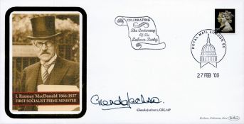 Glenda Jackson Signed J. Ramsay MacDonald Benhams Silk Cachet FDC With British Stamp and 27th Feb