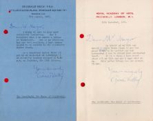 Collection of 2 TLS Signed by Sir Gerald Kelly. One ALS Dated 12th November 1951 and 3rd August