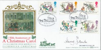Harry Secombe signed 150th anniv of A Christmas Carol FDC. 9/11/93 Rochester-upon-Medway postmark.