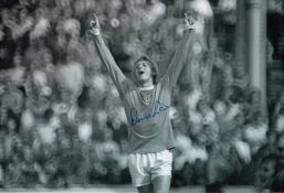 Autographed Denis Law 12 X 8 Photo : B/W, Depicting A Superb Image Showing Manchester Citys Denis