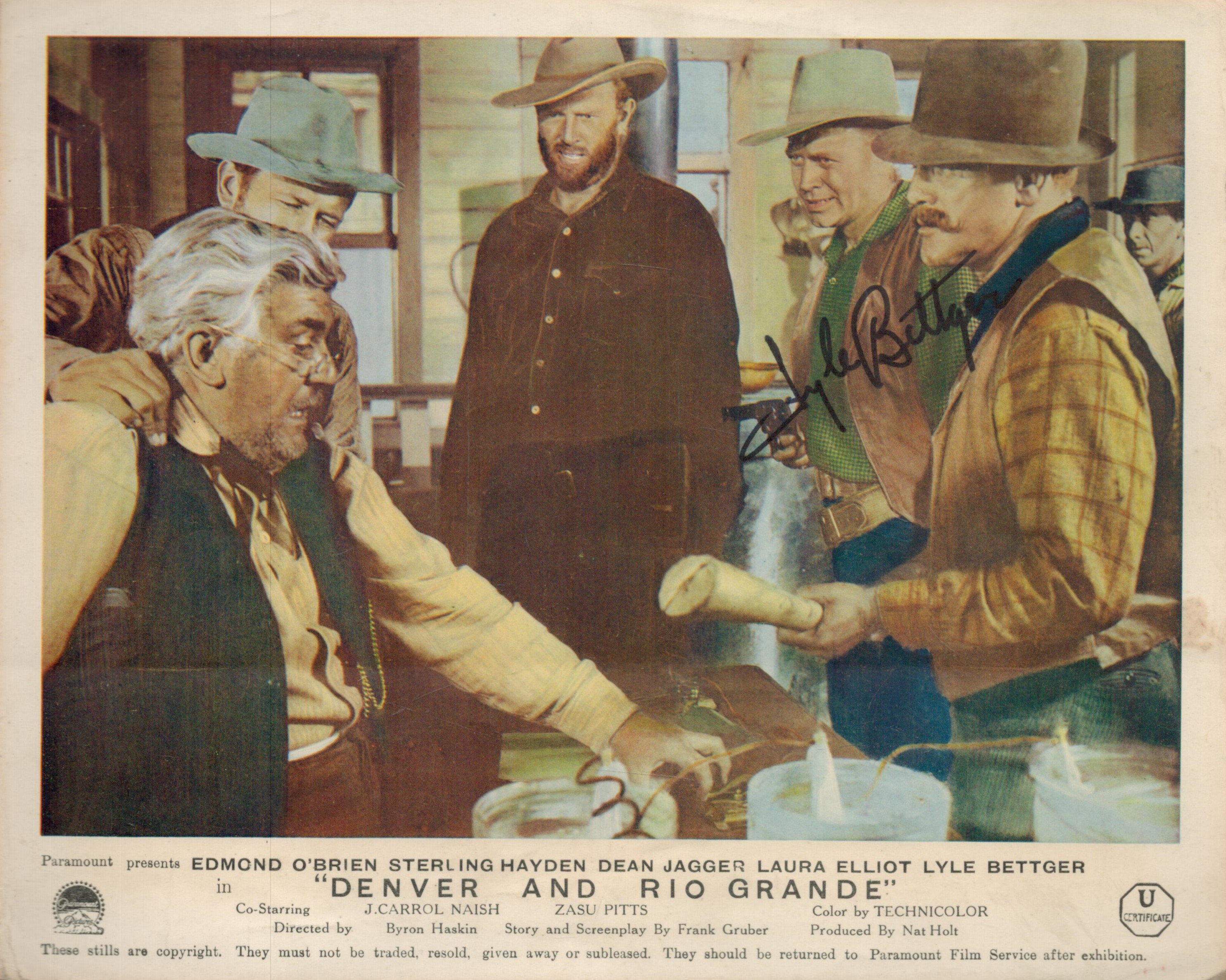 Lyle Bettger (1915-2003) Actor Signed Vintage Paramount Denver And Rio Grande Promo 8x10 Photo.