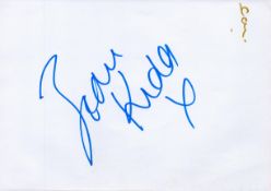 English Fashion Model Jodie Kidd Signed 8x6 inch White Autograph Page. Signed in blue ink. . All