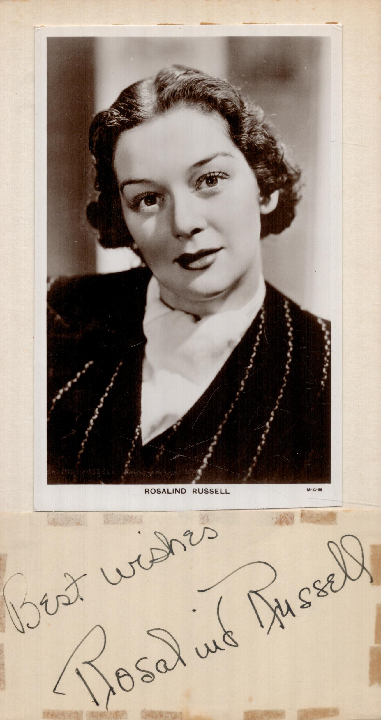 Rosalind Russell (1907-1976) Actress Signed Card With Attached To Photo. All autographs come with