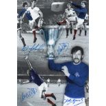 Football Autographed Rangers 12 X 8 Photo - Colorized, Depicting A Montage Of Images Relating To