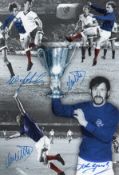 Football Autographed Rangers 12 X 8 Photo - Colorized, Depicting A Montage Of Images Relating To