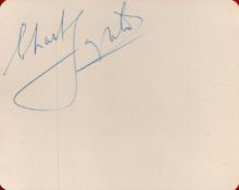 Charles Laughton Signed 4x3 inch approx Autograph Album Page. Signed in blue ink. Good Condition.