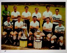Cliff Jones, Dave Mackay and Terry Dyson signed Tottenham Hotspur double winners vintage team colour