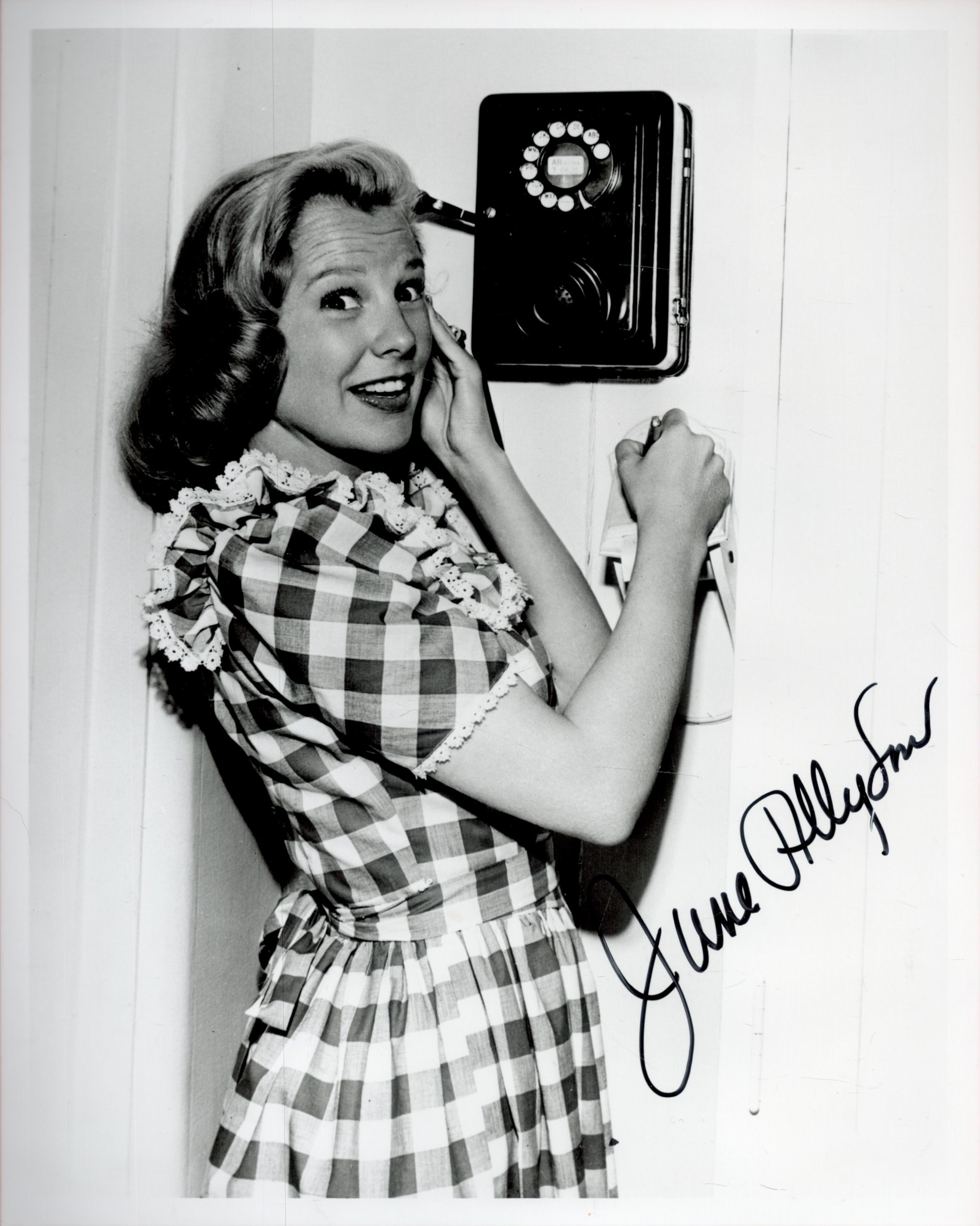 June Allyson signed 10x8 black and white vintage photo. All autographs come with a Certificate of