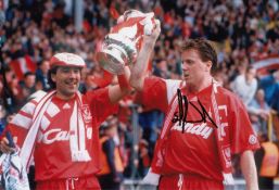 Autographed Steve Nicol 12 X 8 Photo : Col, Depicting Liverpools Steve Nicol And Dean Saunders