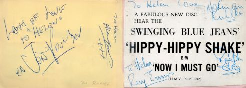 The Hollies Fully Signed Autograph album Page. Also a Swinging Blue Jeans Signed Album Page. Good