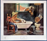 Lon Megargee coloured print titled Home On The Ranch. Approx 20 x 23. All autographs come with a