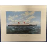 John Young signed print titled R. M. J Queen Mary (1938) Mid Atlantic. All autographs come with a