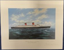 John Young signed print titled R. M. J Queen Mary (1938) Mid Atlantic. All autographs come with a