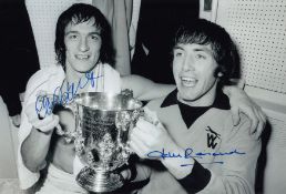 Football Autographed Wolves 12 X 8 Photo - B/W, Depicting Wolves Kenny Hibbitt And John Richards